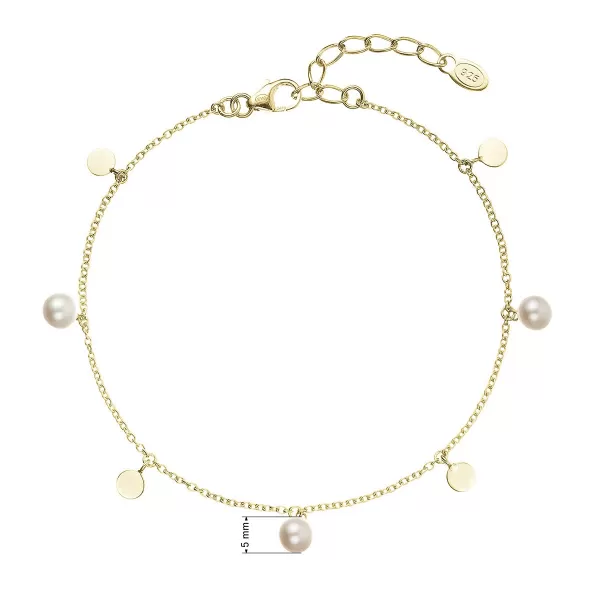 Pozlátený strieborný náramok tri perličky striedavo so striebornou placičkou 23027.1