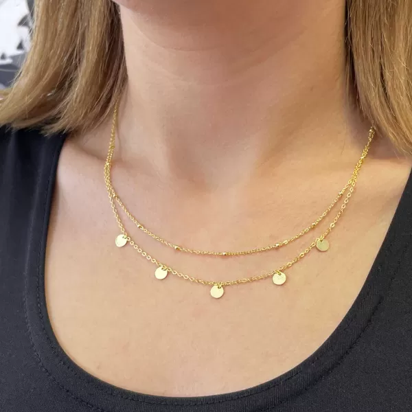 Pozlátený náhrdelník dvojradový malé placky a guličky 62007