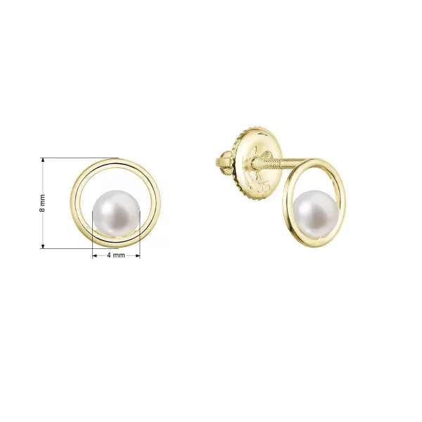 Zlaté 14 karátové náušnice kôstky žlté zlato s bielou riečnou perlou 91P00046