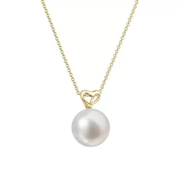 Zlatý 14 karátový náhrdelník žlté zlato srdiečko s bielou riečnou perlou 92P00043