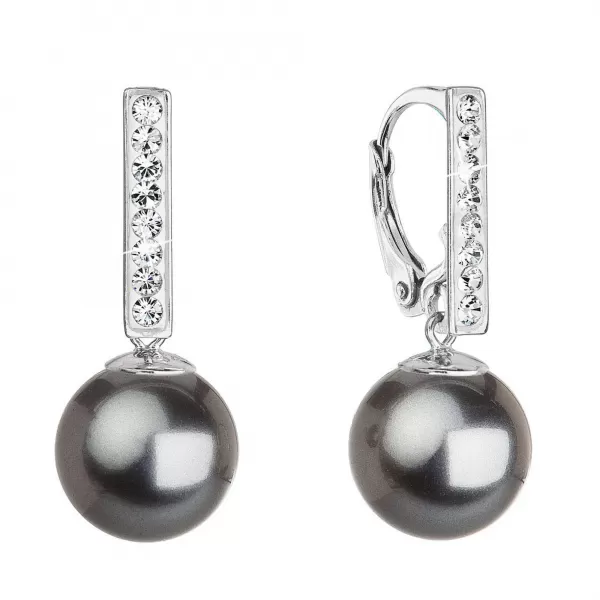 Strieborné visiace náušnice so Swarovski perlou a kryštálmi 71121.3 dark grey