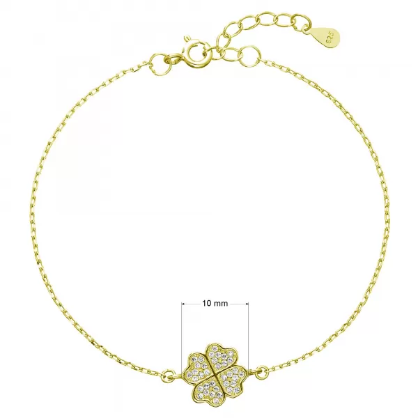 Pozlátený náramok s bielymi zirkónmi štvorlístok 13008.1