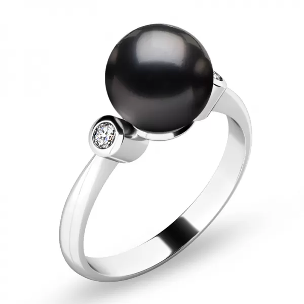 Dámsky prsteň biele zlato 585/1000 prírodný diamant 0,054 ct perla a diamanty 10867-B-FW-Black