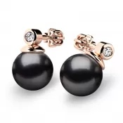 Náušnice s čiernou perlou a diamantmi 10869CV-DIA-Black