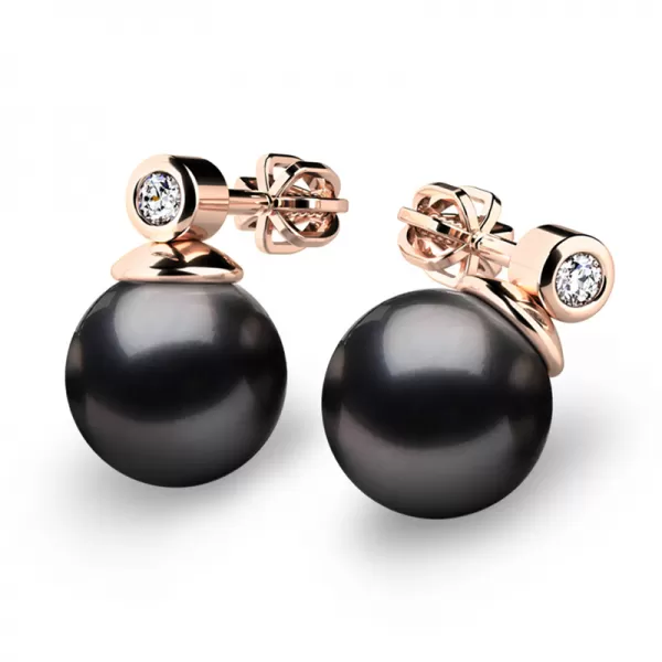 Náušnice s čiernou perlou a diamantmi 10869CV-DIA-Black
