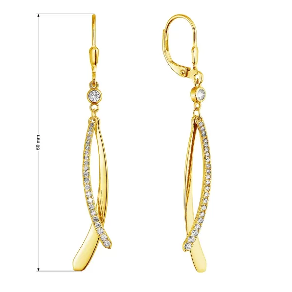 Pozlátené strieborné náušnice visiace dlhé 11540.1