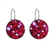 Strieborné náušnice visiace s kryštálmi Swarovski červené okrúhle 31176.3 cherry