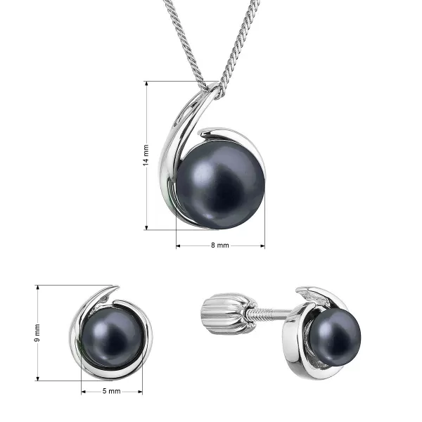 Perlová súprava slza s čiernou riečnou perlou 29063.3B black