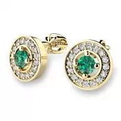 Náušnice žlté zlato 585/1000, prírodné diamanty a smaragdy, 10921-ZL-SMAR