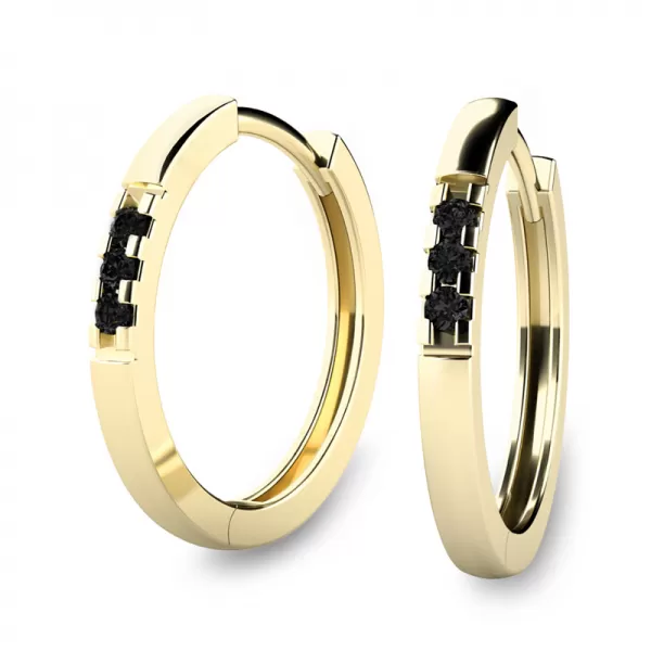 Dámske náušnice žlté zlato 585/1000 prírodné diamantové kruhy 10986-ZL-Black