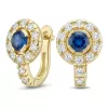 Náušnice žlté zlato 585/1000, prírodné diamanty a zafíry, 109015-ZL-SAF