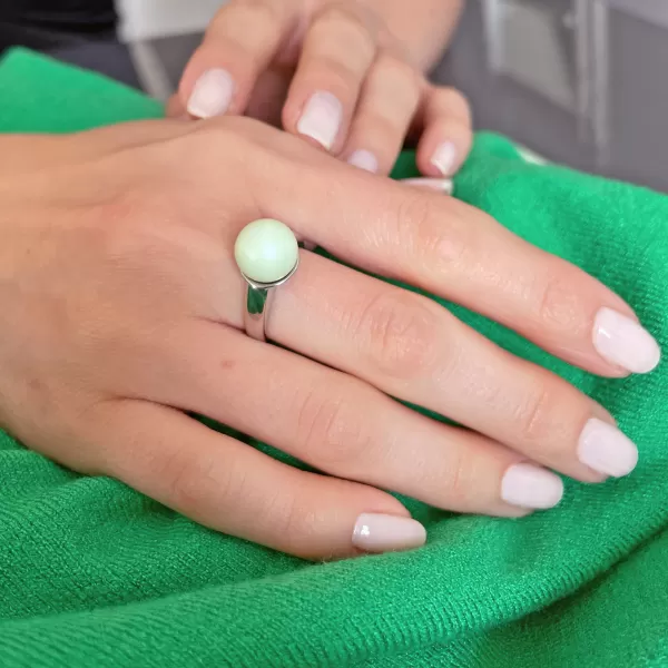 Strieborný prsteň so Swarovski perlou pastelovo zelený 35022.3 pastel green