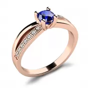 Dámsky prsteň z ružového zlata 585/1000 prírodný diamant G/SI s modrým zafírom 10998-CV-SAF