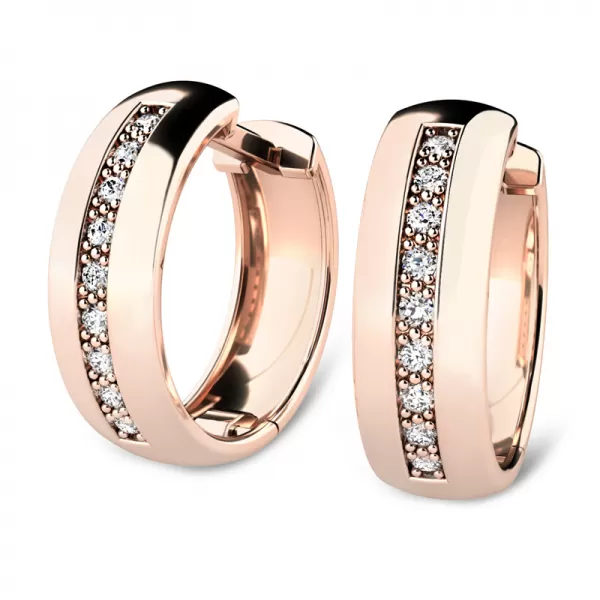 Náušnice růžové zlato 585/1000, přírodní diamanty 0.126ct, 109012-CV-DIA