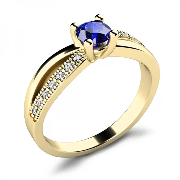 Dámsky prsteň žlté zlato 585/1000 prírodný diamant G/SI s modrý zafír 10998-ZL-SAF