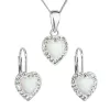 Súprava šperkov so syntetickým opálom a kryštálmi Preciosa náušnice a prívesok biele srdce 39161.1