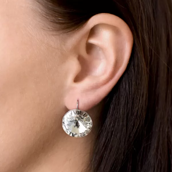 Strieborné náušnice visiace s kryštálmi Preciosa biele okrúhle 31153.1