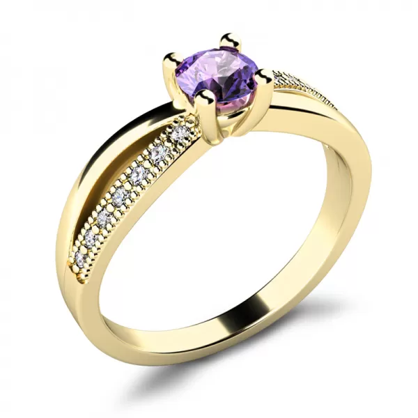 Dámsky prsteň žlté zlato 585/1000 prírodný diamant G/SI s tanzanitom tanzanit 10998-ZL-TAN