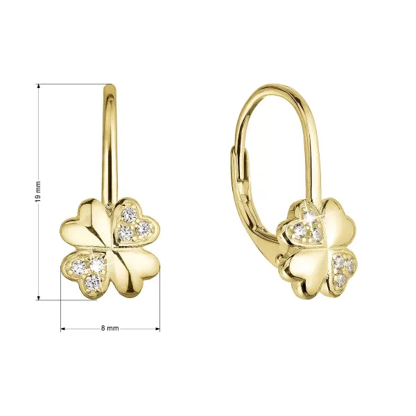 Pozlátené strieborné náušnice štvorlístky so zirkónmi 11502.1 crystal