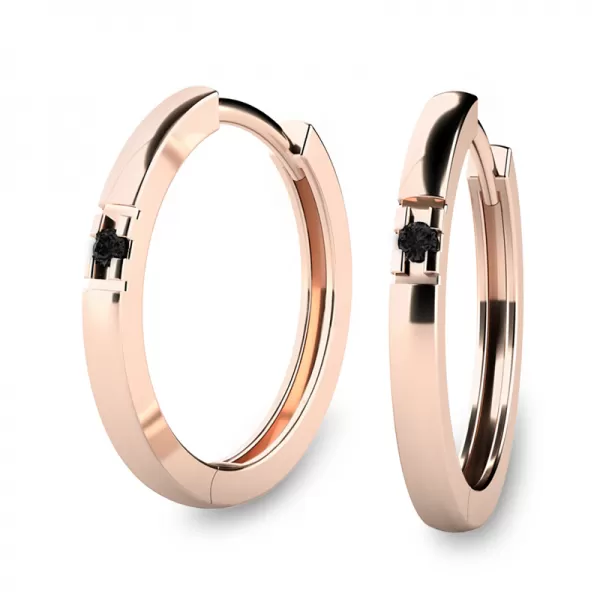 Dámske náušnice ružové zlato 585/1000 prírodné diamantové kruhy 10985-CV-Čierna