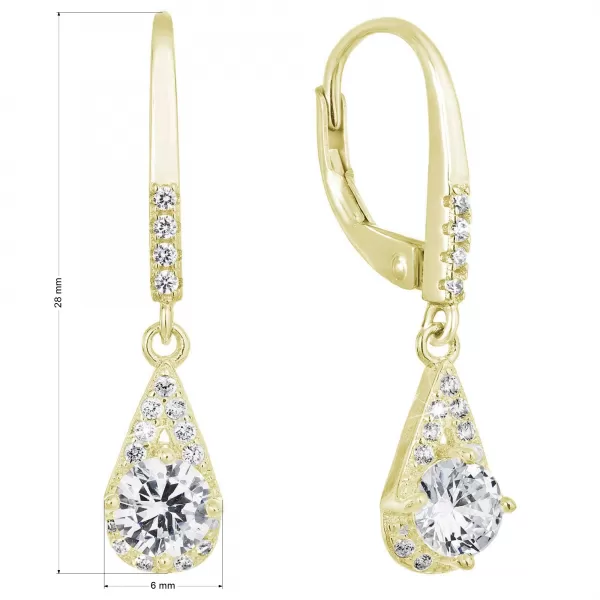 Pozlátené strieborné náušnice visiace so zirkónmi biela slza 11305.1