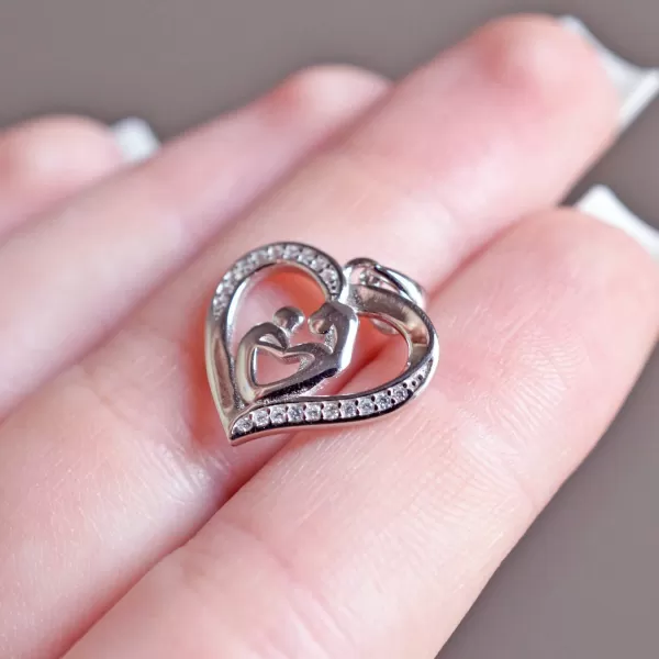 Strieborný prívesok srdce matka a dieťa so zirkónmi bielej 14019.1