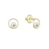 Zlaté 14 karátové náušnice kôstky žlté zlato s bielou riečnou perlou 91P00046