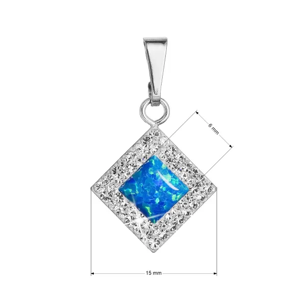 Strieborný prívesok so syntetickým opálom a kryštálmi Preciosa modrý kosoštvorec 34260.1 blue