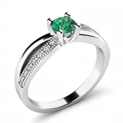 Dámsky prsteň z bieleho zlata 585/1000 prírodný diamant G/SI so smaragdom 10998-B-SMAR