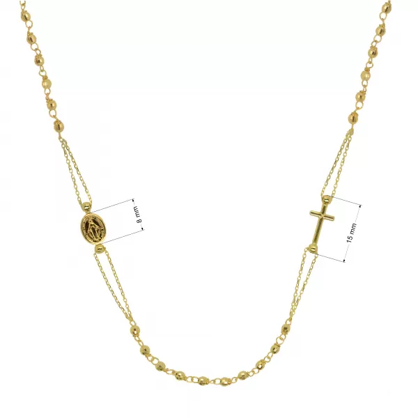 Zlatý 14 karátový náhrdelník ruženec s krížom a medailónikom s Pannou Máriou RŽ11 zlatý