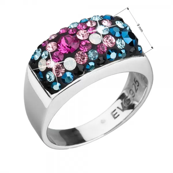 Strieborný prsteň s kryštálmi Swarovski mix farieb modrá ružová 35014.4