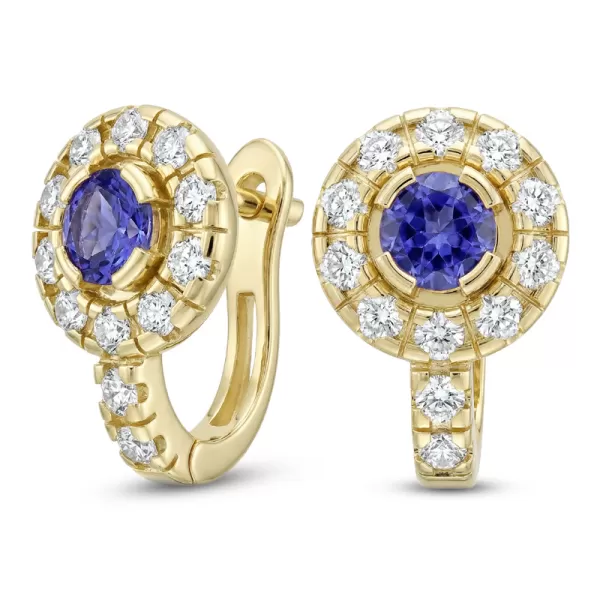 Náušnice žlté zlato 585/1000, prírodné diamanty a tanzanity, 109015-ZL-TAN