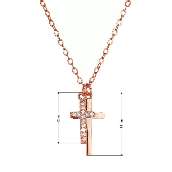 Pozlátený strieborný ROSE náhrdelník dva malé krížiky a biele zirkóny 12059.1 crystal