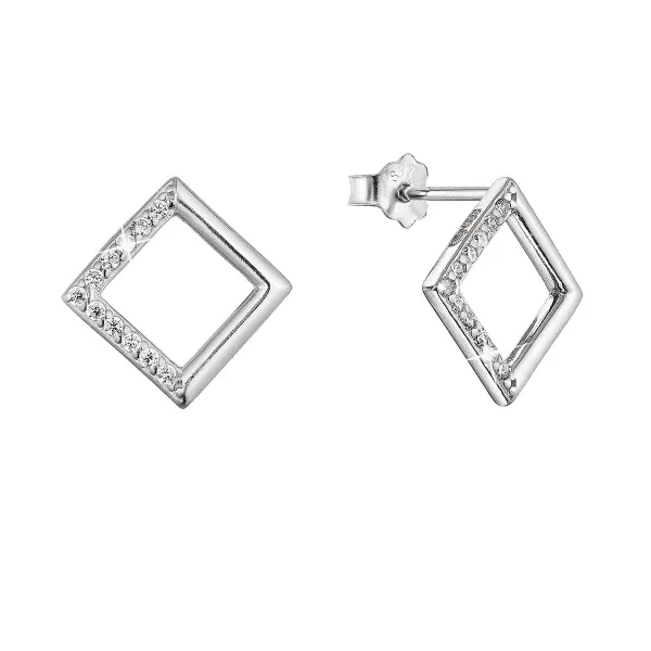 Strieborné náušnice kosoštvorčeky so zirkónmi 11527.1 crystal