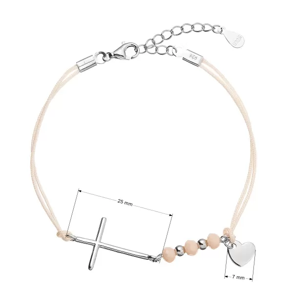 Kabbalah náramok so strieborným krížom a srdiečkom 13052.3 lt.orange