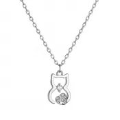 Strieborný náhrdelník mačka so zirkónmi 12113.1