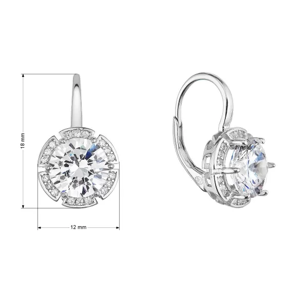 Strieborné náušnice visiace s veľkým zirkónom okrúhle biele 11470.1