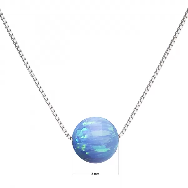 Strieborný náhrdelník so syntetickým opálom svetlo modrý okrúhly 12044.3 lt.blue