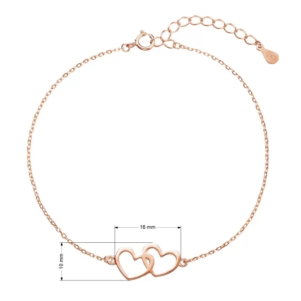 Pozlátený strieborný ROSE náramok dve srdiečka 63009 rose