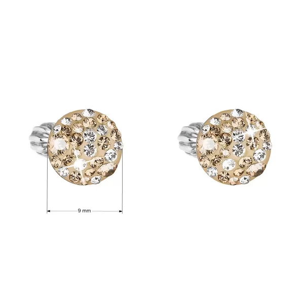 Strieborné náušnice pecka s kryštálmi Swarovski zlaté okrúhle 31336.5 gold
