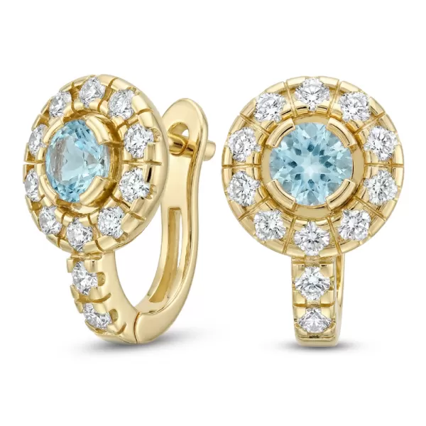 Náušnice žlté zlato 585/1000, prírodné diamanty a topazy, 109015-ZL-TPZ