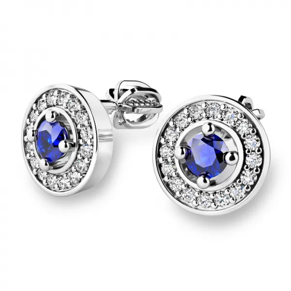 Náušnice biele zlato 585/1000, prírodné diamanty a zafíry, 10921-B-SAF