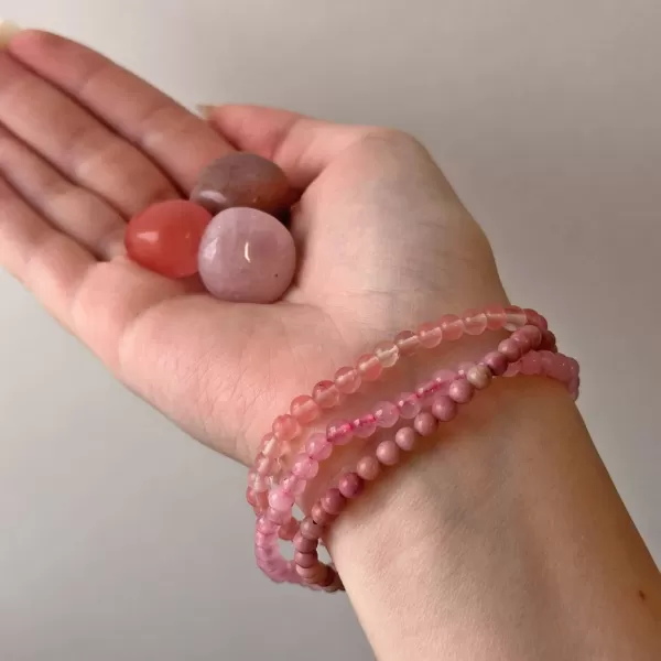 Náramky s minerálnymi kameňmi ruženín, tourmaline, rodochrozit 43043.3 ružový