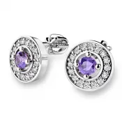 Náušnice biele zlato 585/1000, prírodné diamanty a ametysty, 10921-B-AME