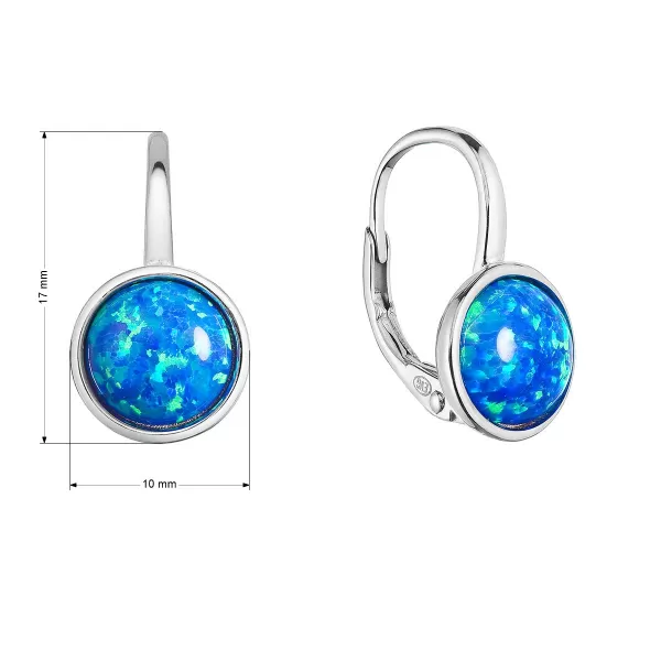Strieborné náušnice visiace s modrým okrúhlym syntetickým opálom 11466.3 blue