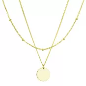 Pozlátený náhrdelník dvojradový s placičkou a retiazkou s guličkami 62002