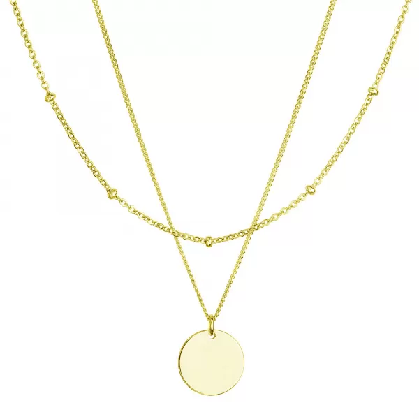 Pozlátený náhrdelník dvojradový s placičkou a retiazkou s guličkami 62002