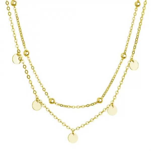 Pozlátený náhrdelník dvojradový malé placky a guličky 62007
