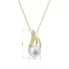 Zlatý 14 karátový náhrdelník s bielou riečnou perlou a briliantmi 92PB00051