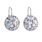 Strieborné náušnice visiace s kryštálmi Swarovski fialové okrúhle 31176.3 violet